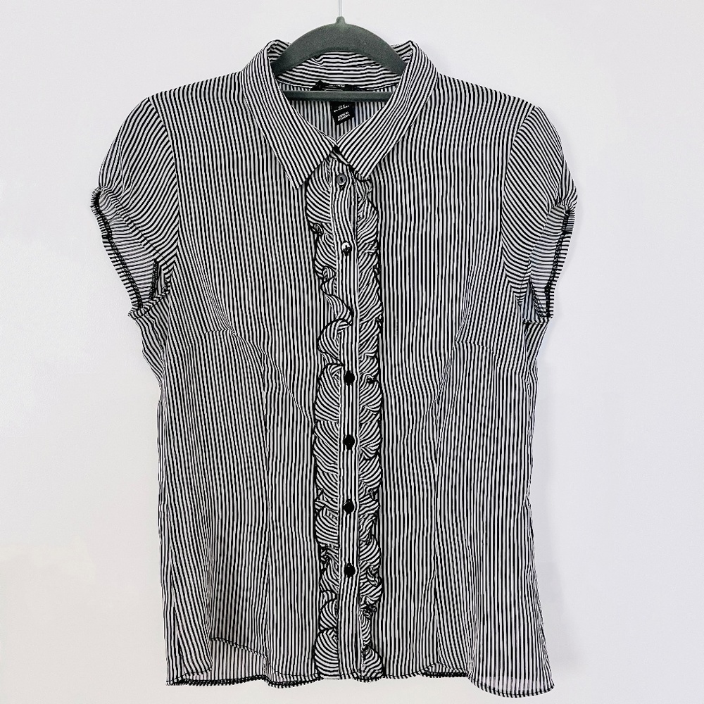 H&M - Collared Button Down Blouse with Ruffle Detail